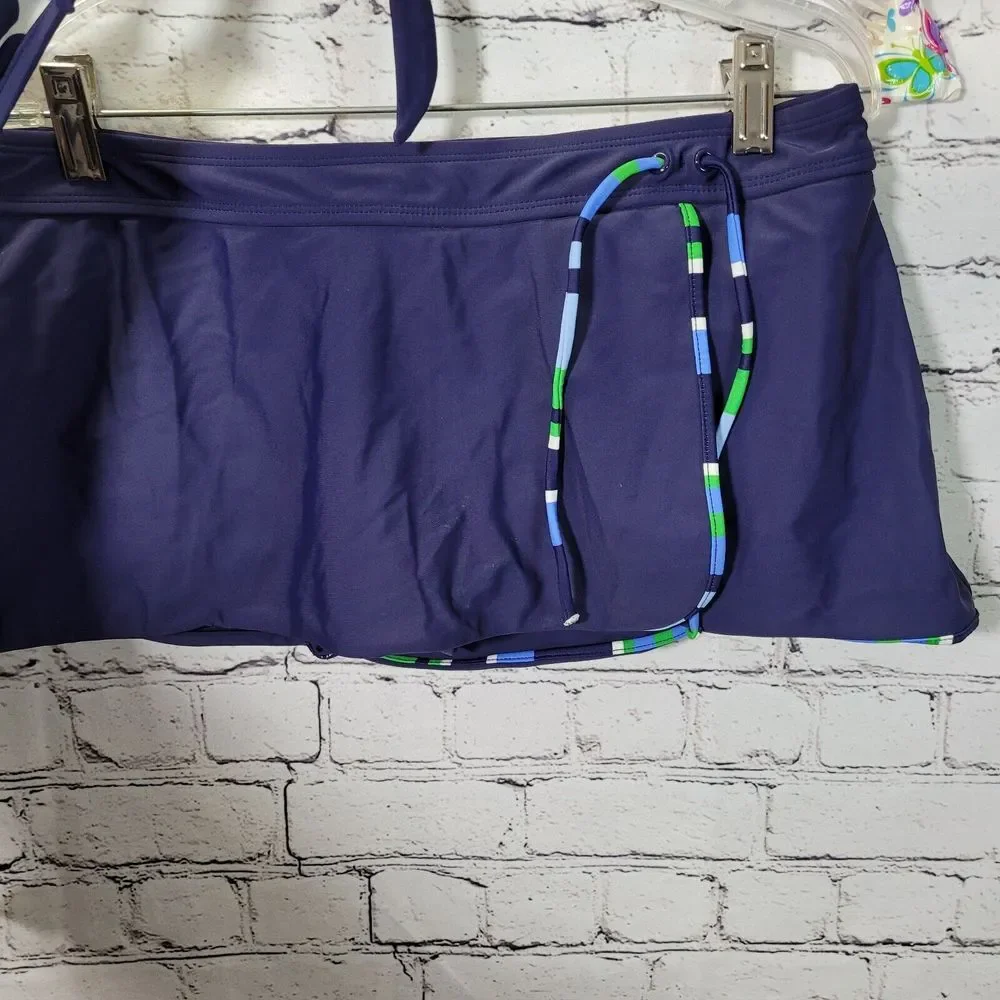Simply Swim Swimsuit‎ Set Womens 12 Navy Floral Halter Top Swim Skirt Excellent